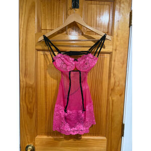 Shirley of Hollywood Pink Lace Chemise Garter Lingerie Dress Size L